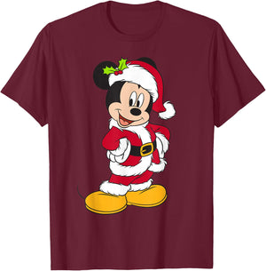 Disney Santa Mickey Mouse Holiday Short Sleeve T-Shirt - T-Shirt | Maroon
