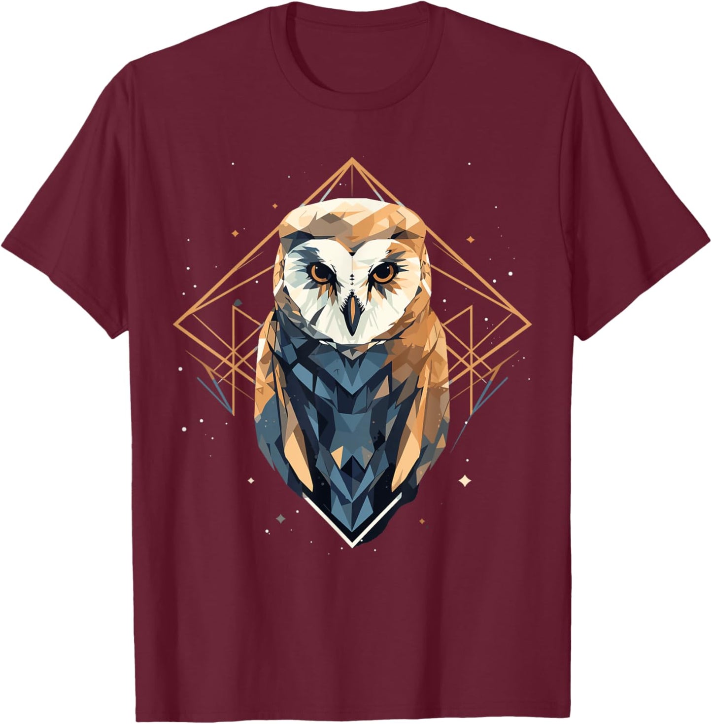 Barn Owl Geometric Patten Art, Cute Barn Owl Lover T-Shirt - T-Shirt | Maroon