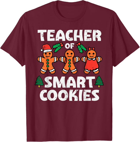 Teacher Of Smart Cookies Retro Gingerbread Xmas Men Women T-Shirt - T-Shirt | Maroon