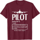 Funny Aviation Black Funny Pilot - Men's Small - Short Sleeve - Cotton 60% Polyester 40% - Funny Pilot Graphic - All Seasons T-Shirt - T-Shirt | Maroon