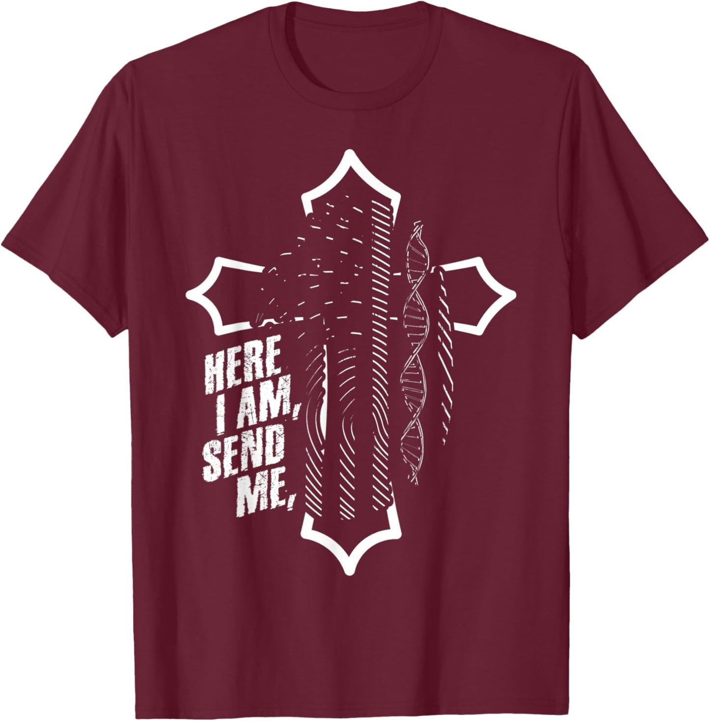 Here I Am Send Me - Isaiah 6:8 Scripture Flag Bible Verse T-Shirt - T-Shirt | Maroon