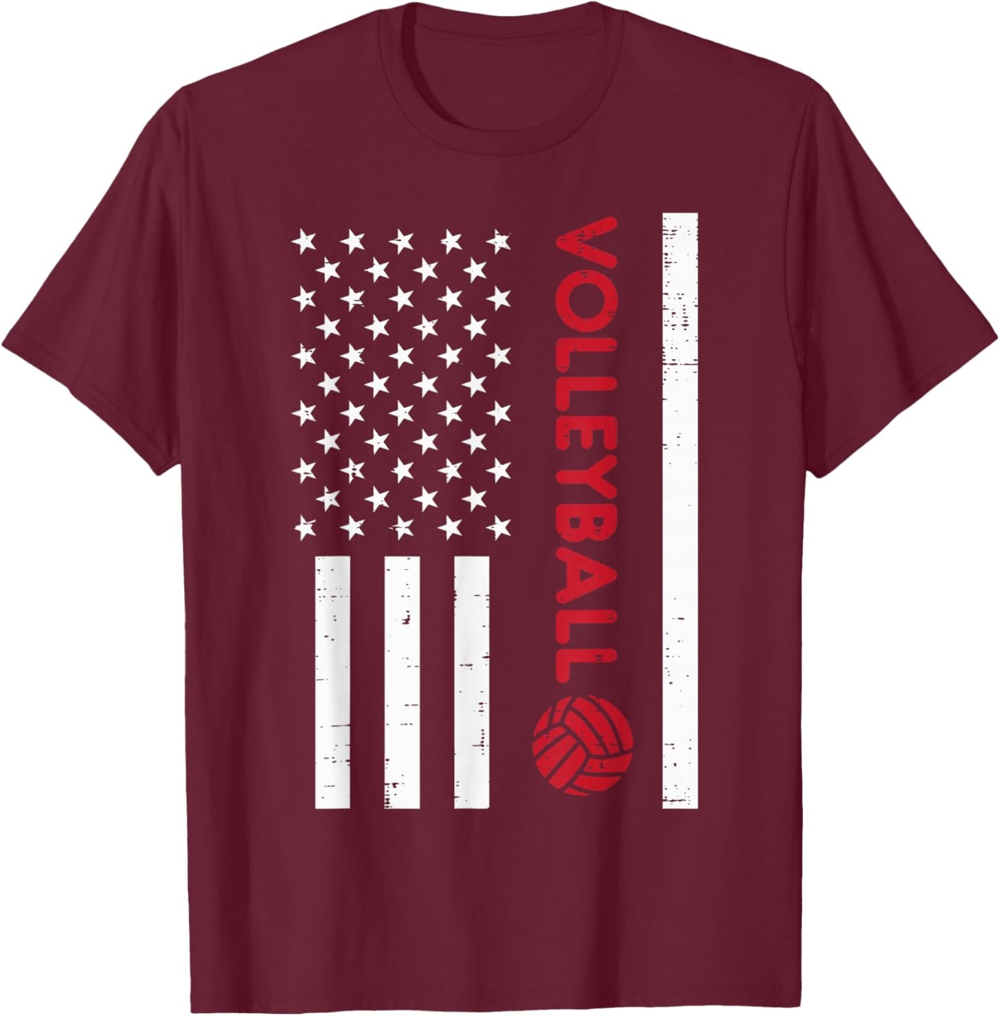 US Flag Red Volleyball Vintage Patriotic Men Women Kids T-Shirt - T-Shirt | Maroon