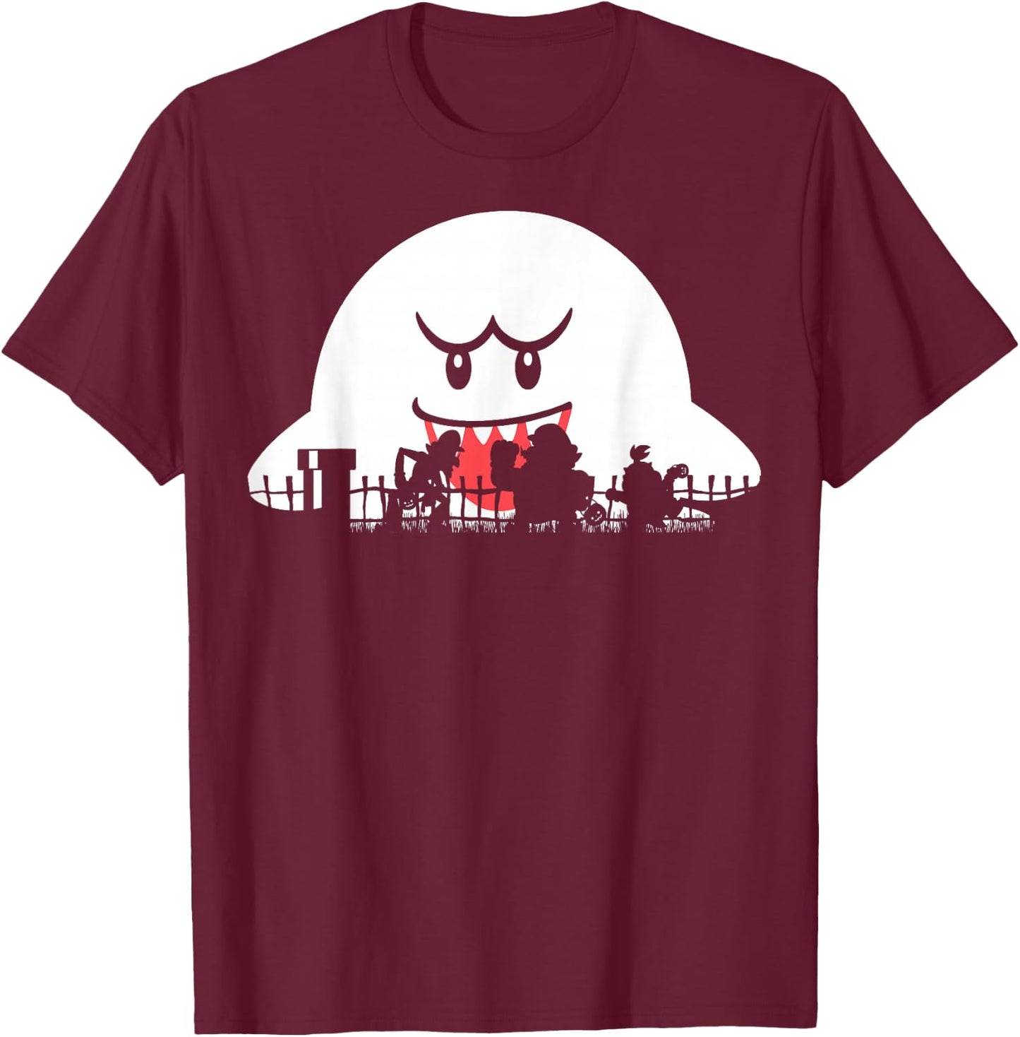 Super Mario Boo Trick Or Treat Halloween Silhouette T-Shirt - T-Shirt | Maroon