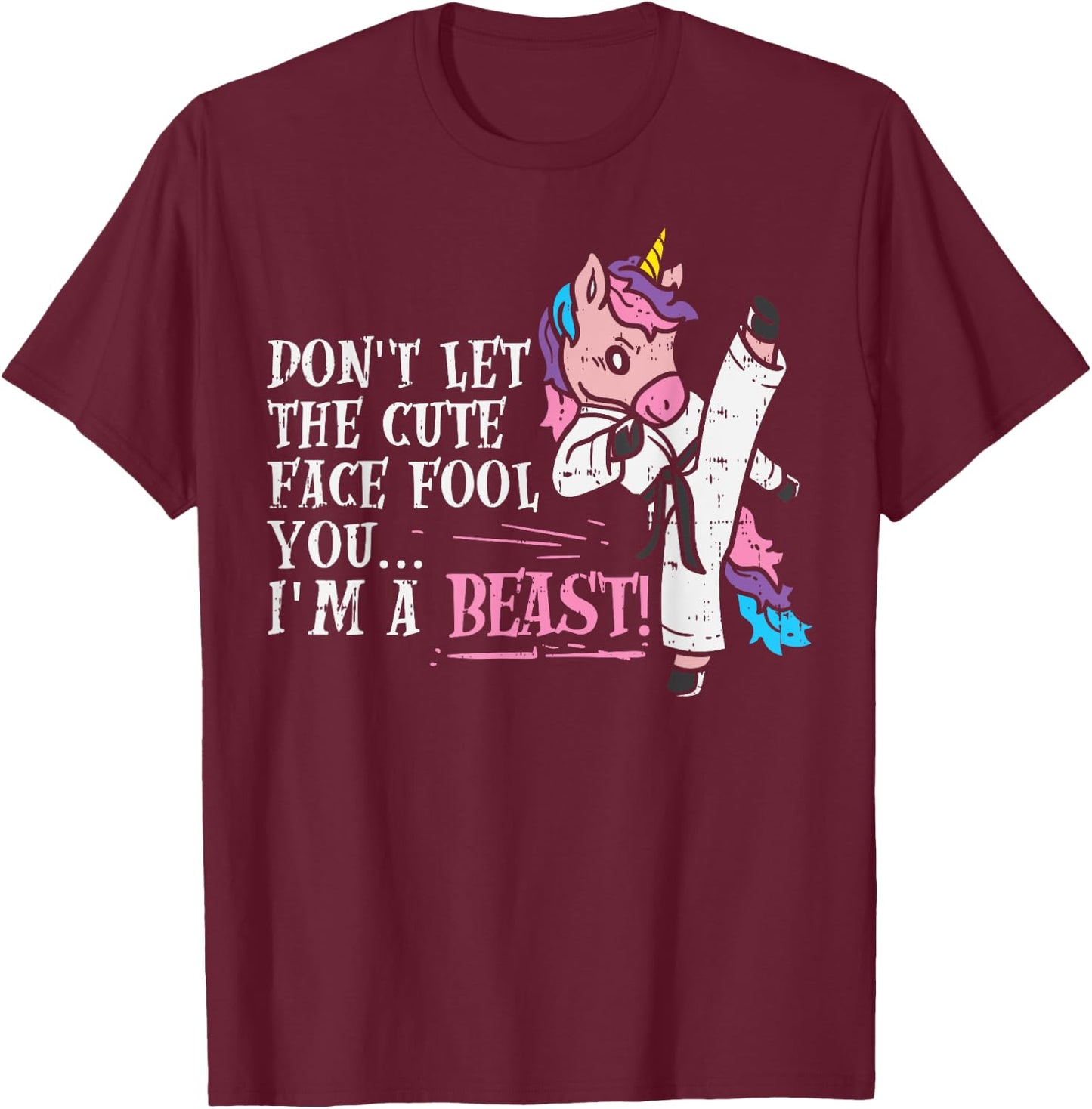Karate Unicorn Cute Face Beast Taekwondo Martial Arts Women T-Shirt - T-Shirt | Maroon