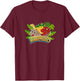 Howdytoons Dinostory: Terri vs T-Rex Kids Black Cartoon Tropical T-Shirt - T-Shirt | Maroon