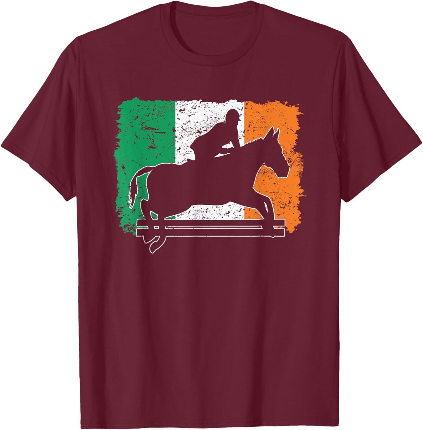 Ireland Flag Vintage Irish Flag Horse Jumping Equestrian T-Shirt - T-Shirt | Maroon