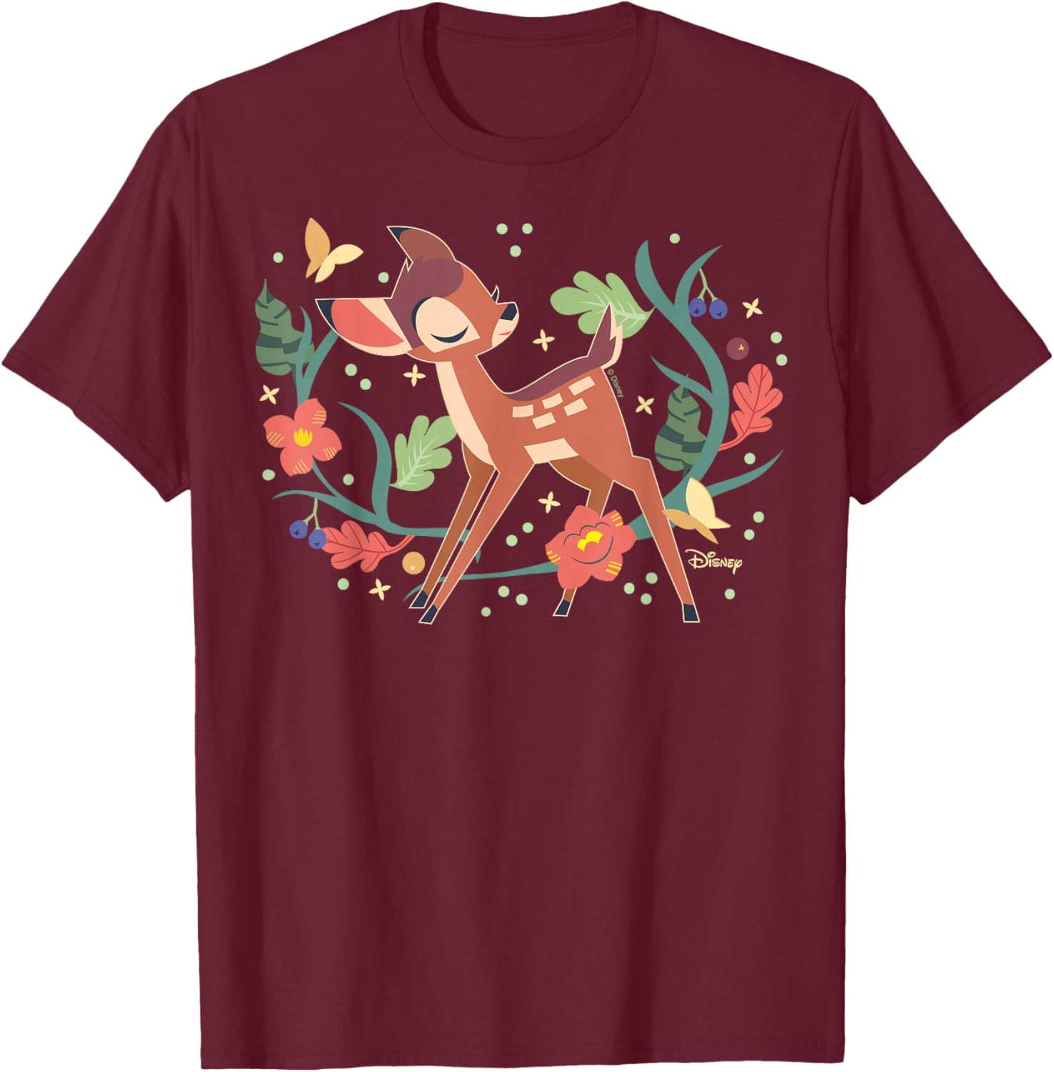 Disney Bambi - Plants Leaves And Flowers T-Shirt - T-Shirt | Maroon