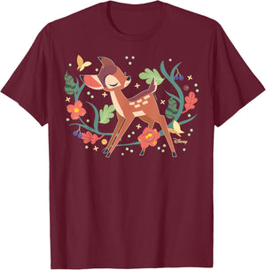 Disney Bambi - Plants Leaves And Flowers T-Shirt - T-Shirt | Maroon