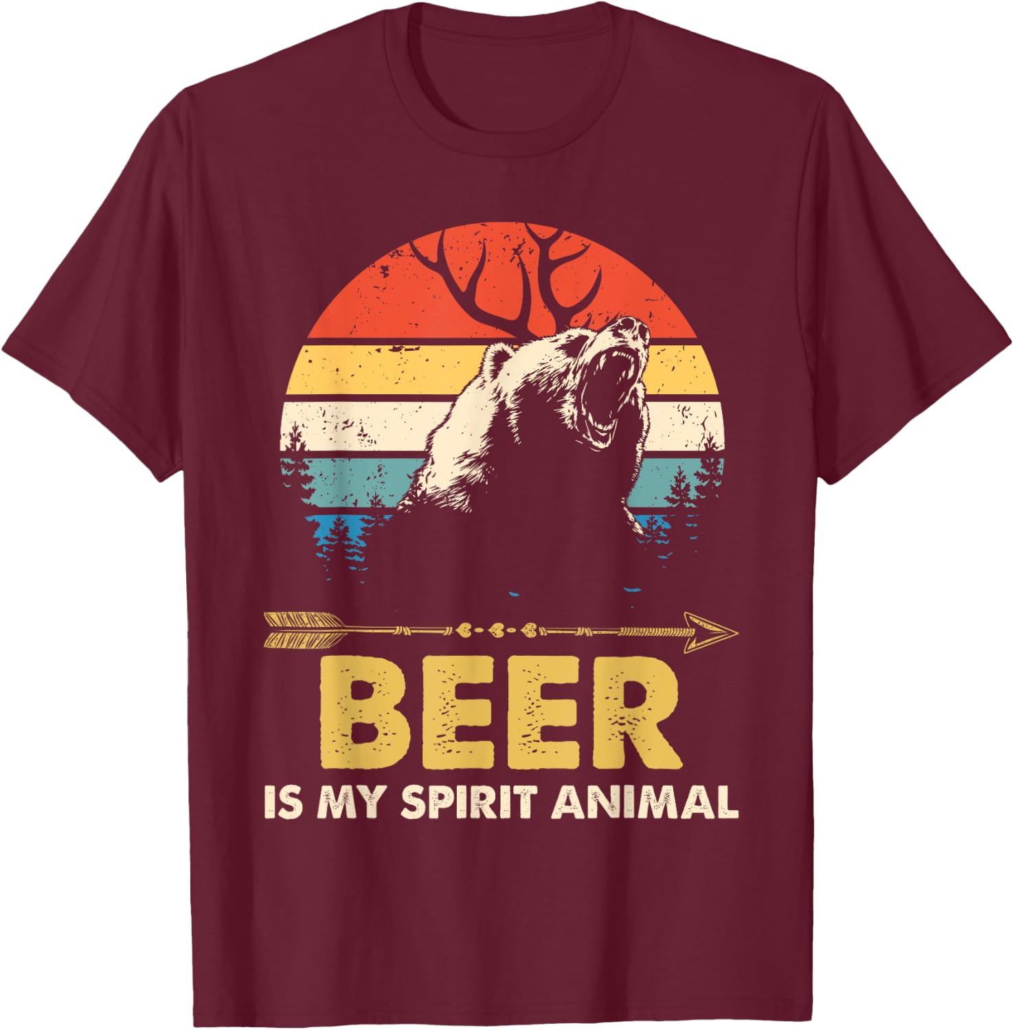 Beer Is My Spirit Animal Bear Deer Beer Gift T-Shirt - T-Shirt | Maroon