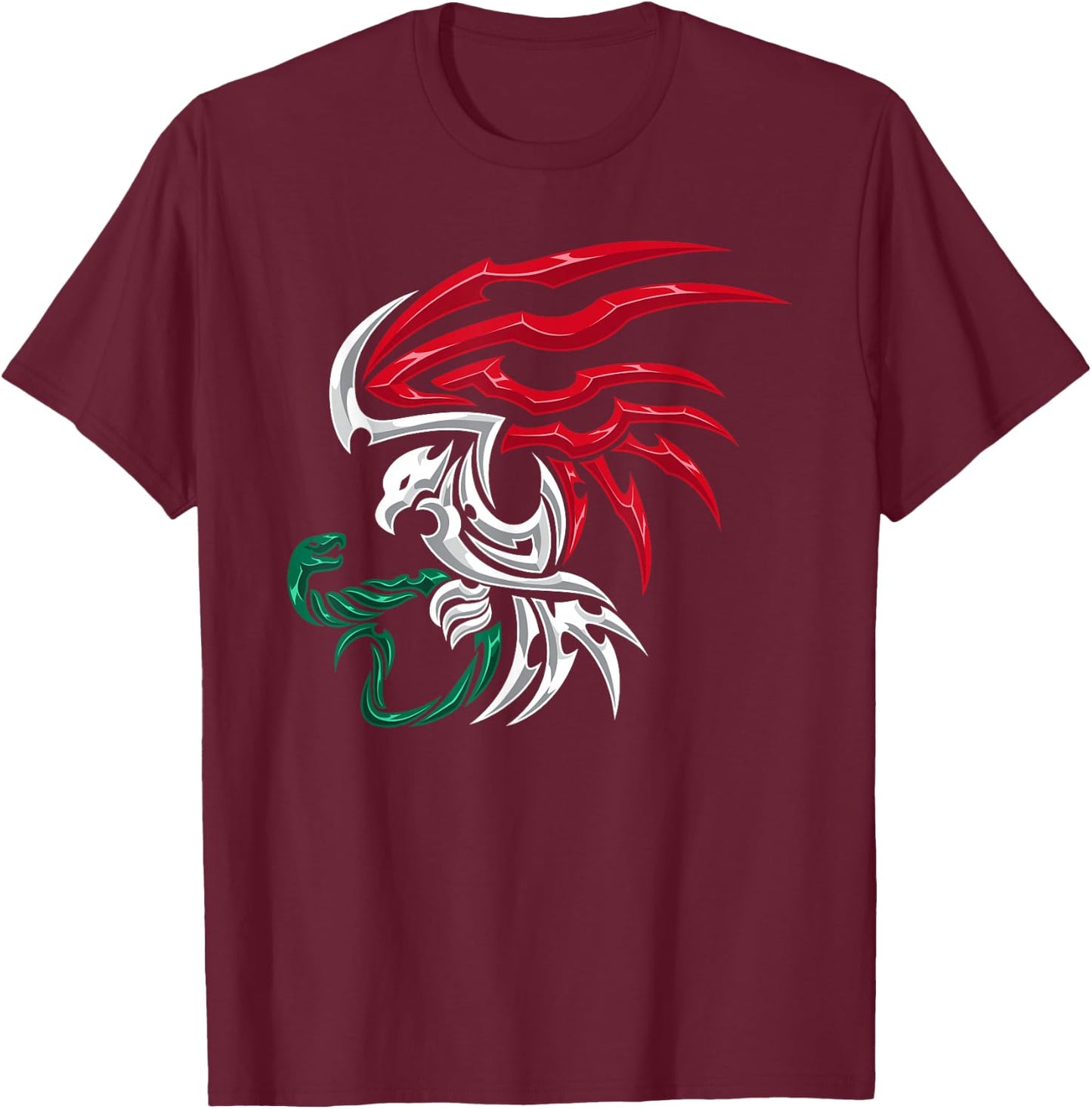 Mexico Flag - Mexican Coat of Arms Tribal Style T-Shirt - T-Shirt | Maroon