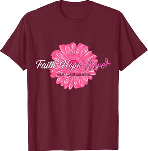 Faith Hope Love Inspirational Breast Cancer Awareness Gifts T-Shirt - T-Shirt | Maroon