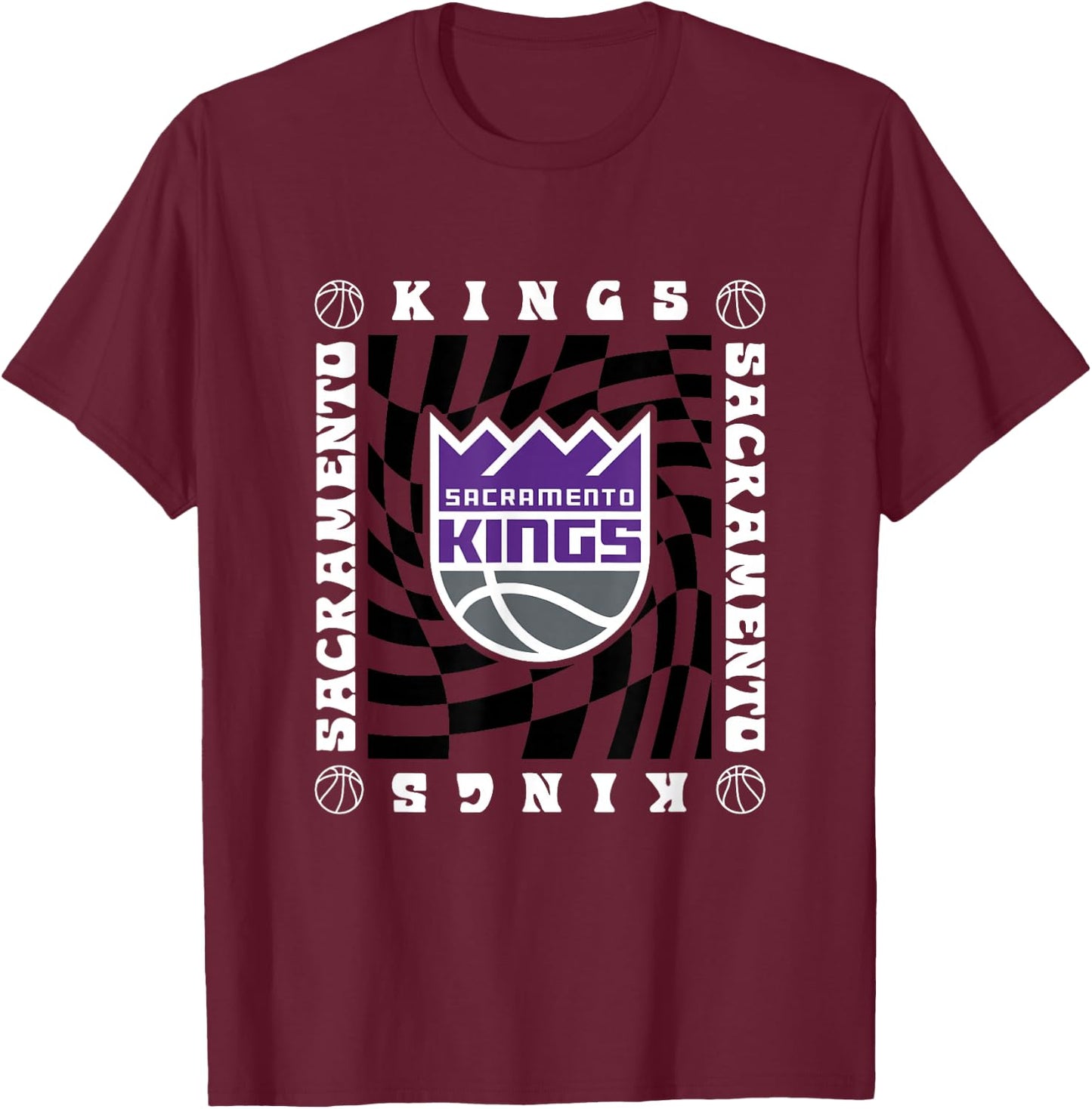NBA Sacramento Kings Retro Checkerboard Wave T-Shirt - T-Shirt | Maroon