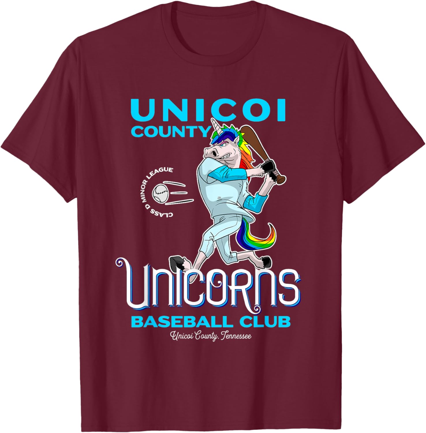 Unicoi County Unicorns Minor League Baseball Team T-Shirt - T-Shirt | Maroon