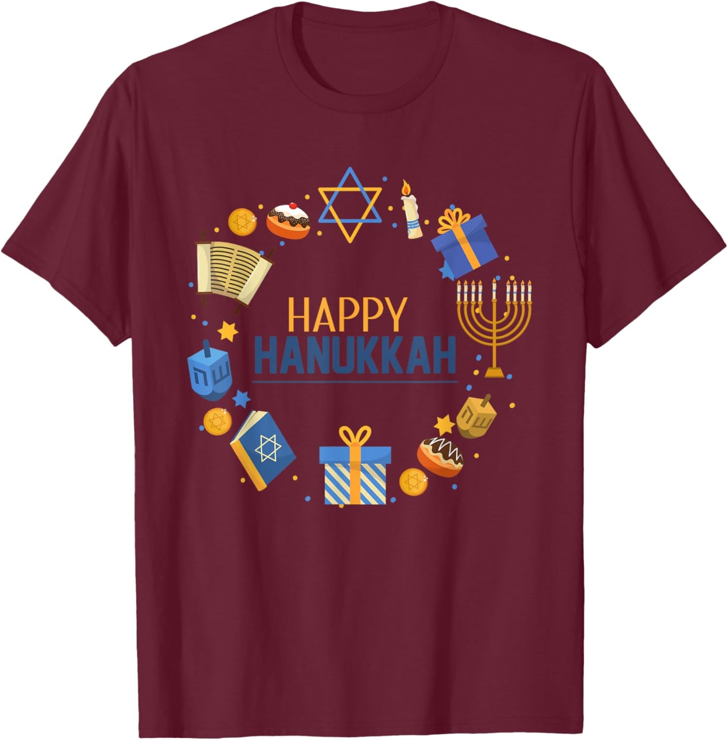Happy Hanukkah T-Shirt - T-Shirt | Maroon