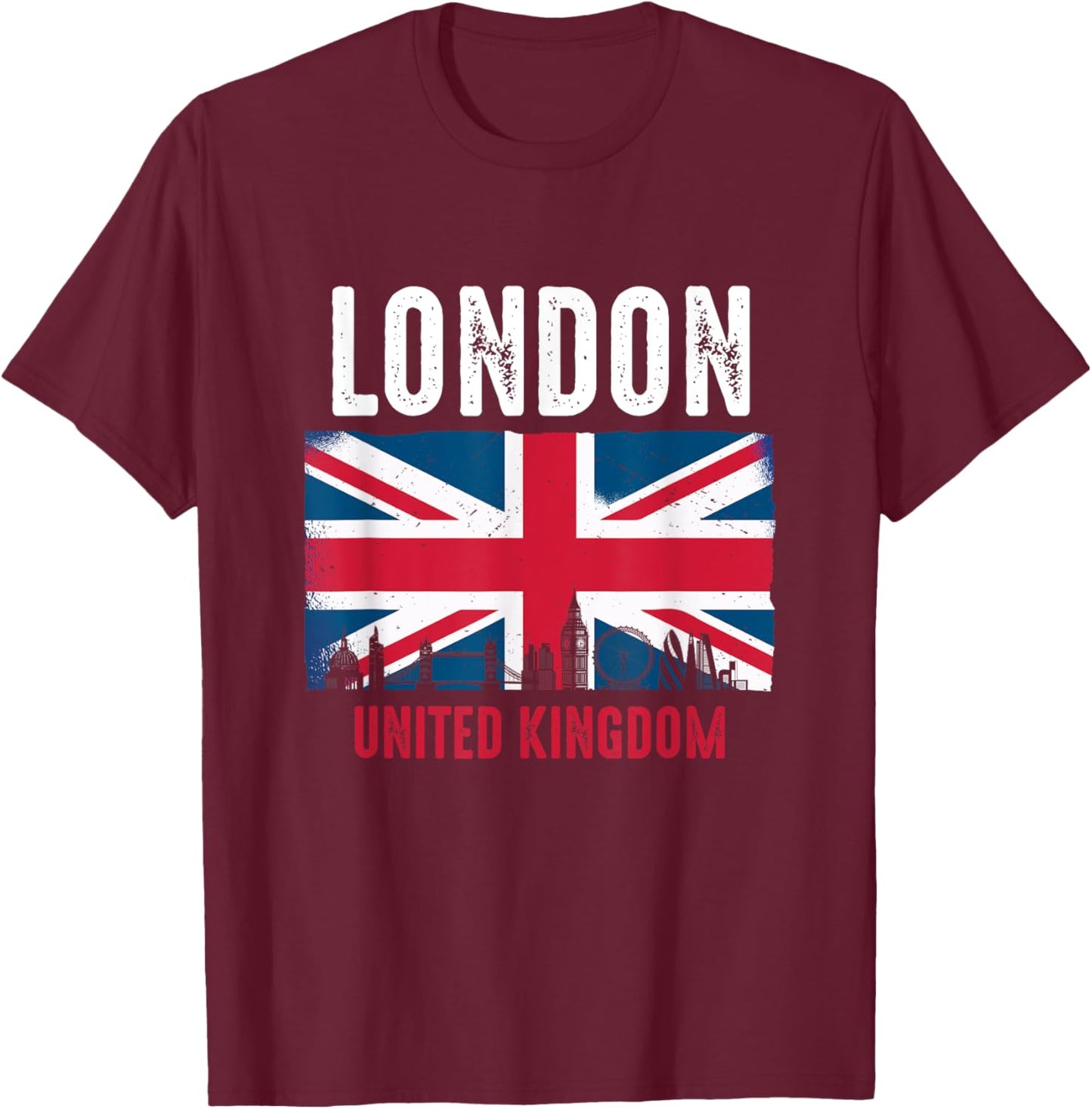 London England United Kingdom Flag Vintage UK British City T-Shirt - T-Shirt | Maroon