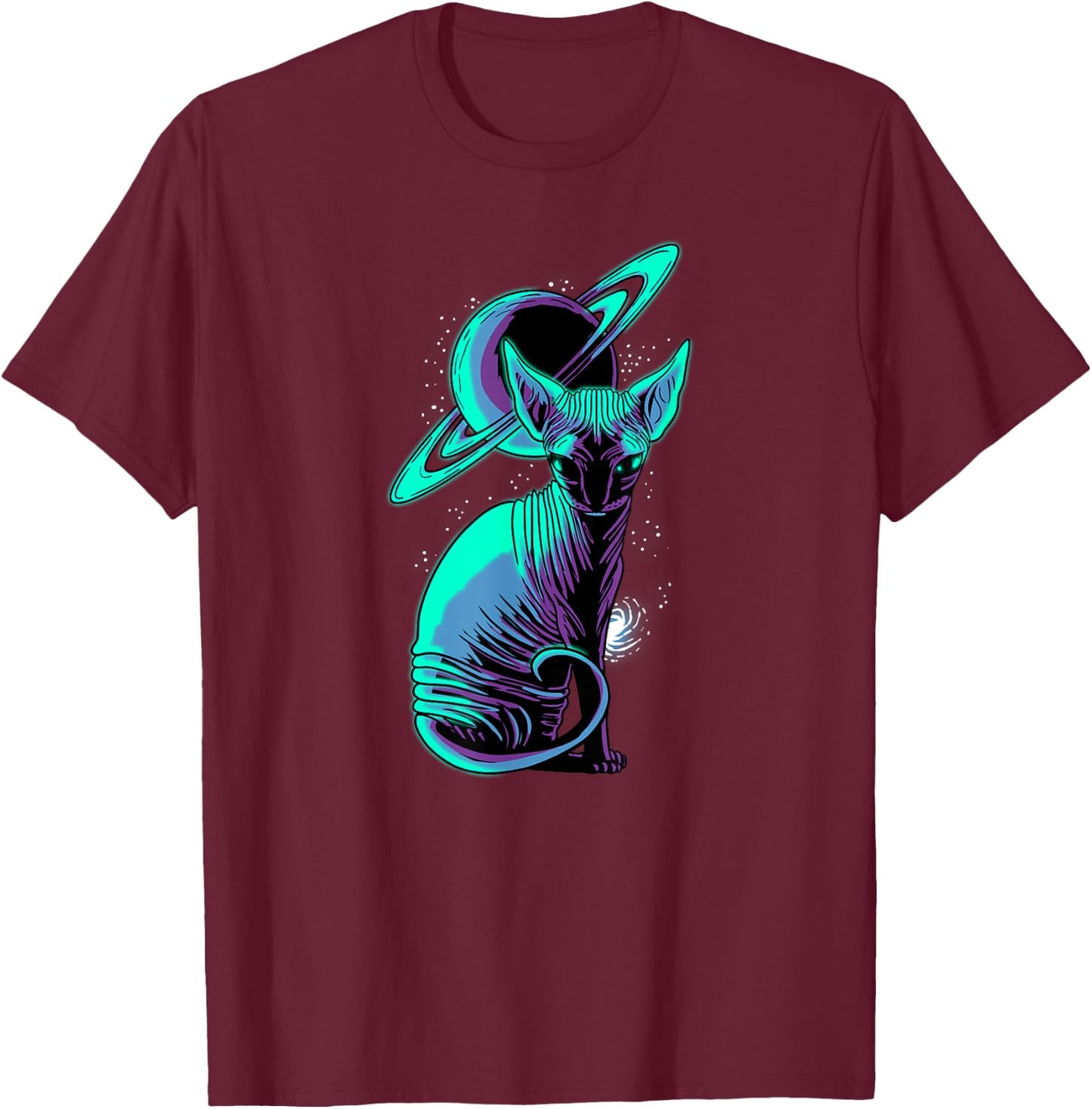 Galaxy Saturn Planet Sphynx Cool Cat Feline Cat Lover Gift Women Kids T-Shirt - T-Shirt | Maroon