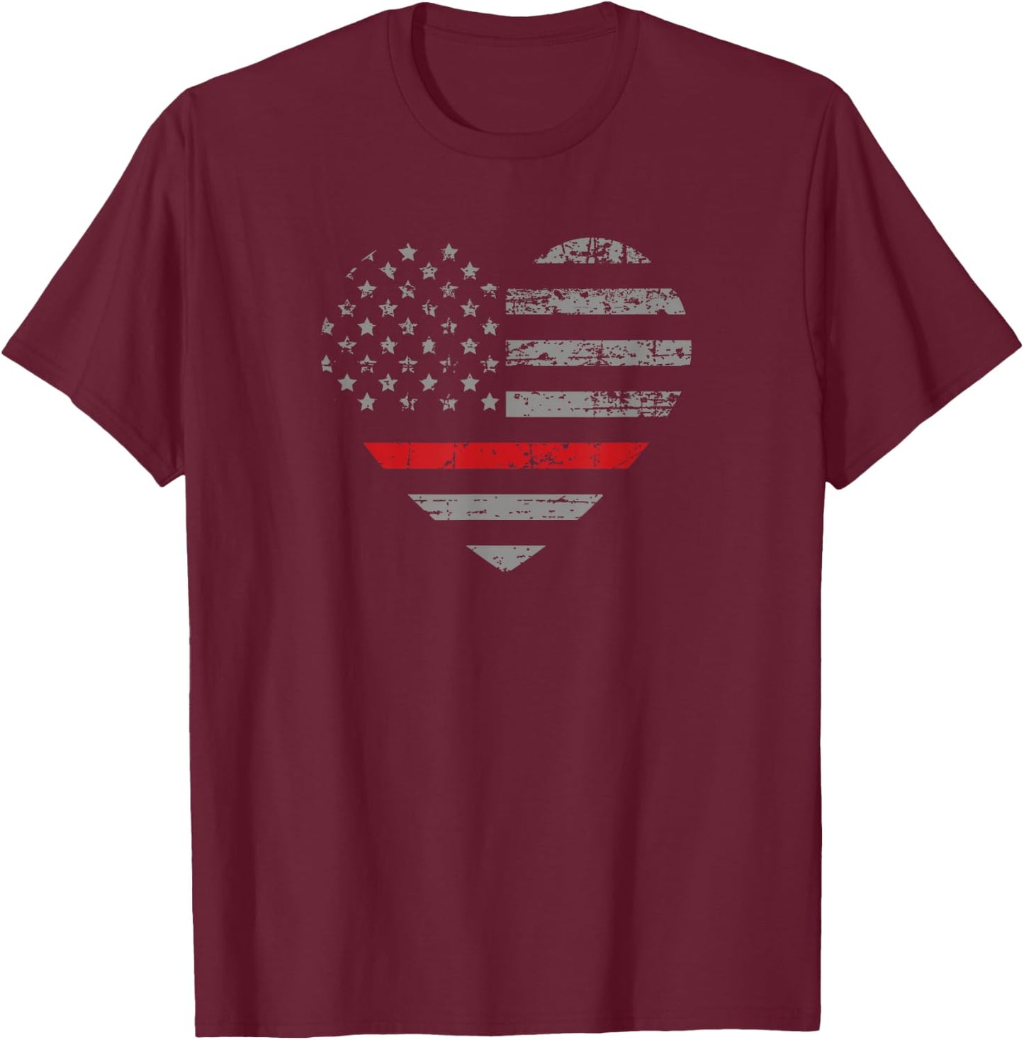 Thin Red Line Heart American Flag T-Shirt - T-Shirt | Maroon