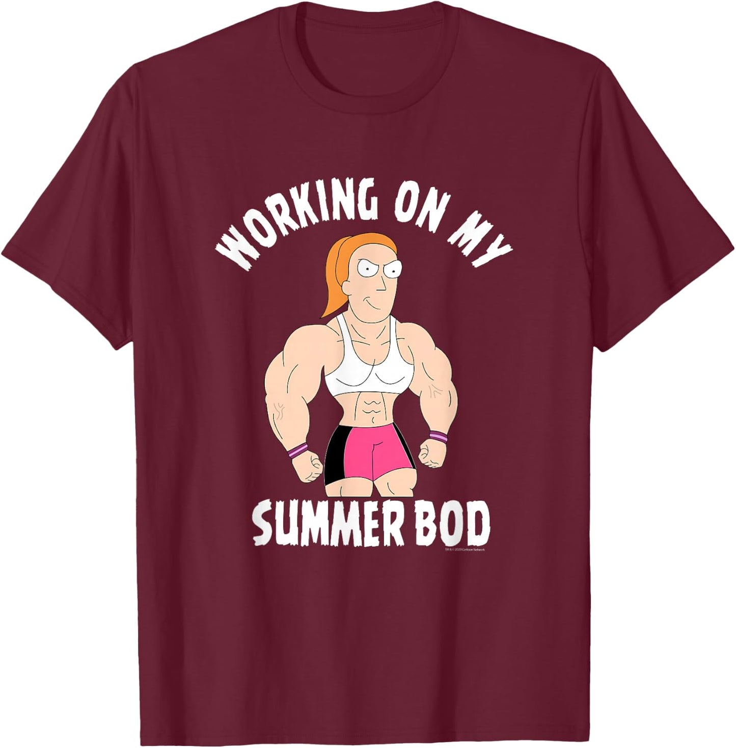 Rick and Morty Working on my Summer Body T-Shirt - T-Shirt | Maroon