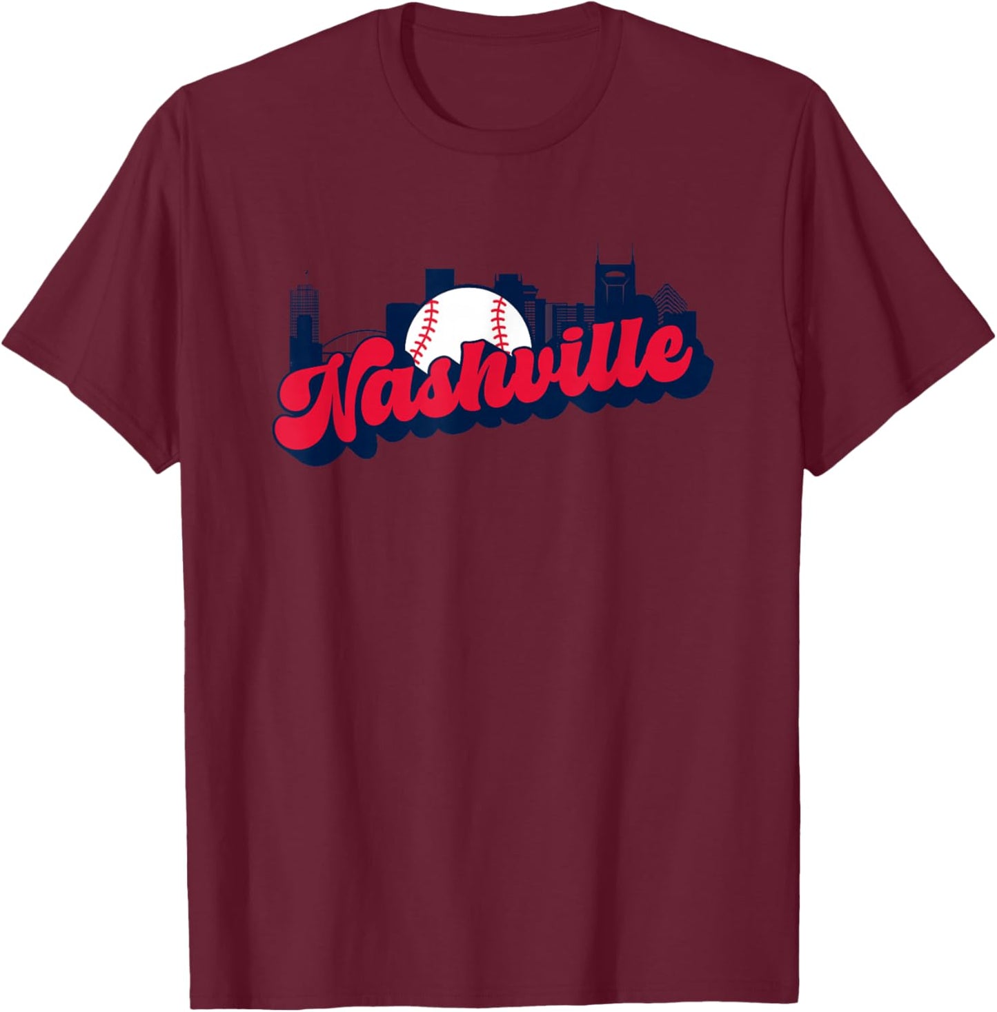 Nashville Baseball Vintage City Skyline Retro Baseball Lover T-Shirt - T-Shirt | Maroon