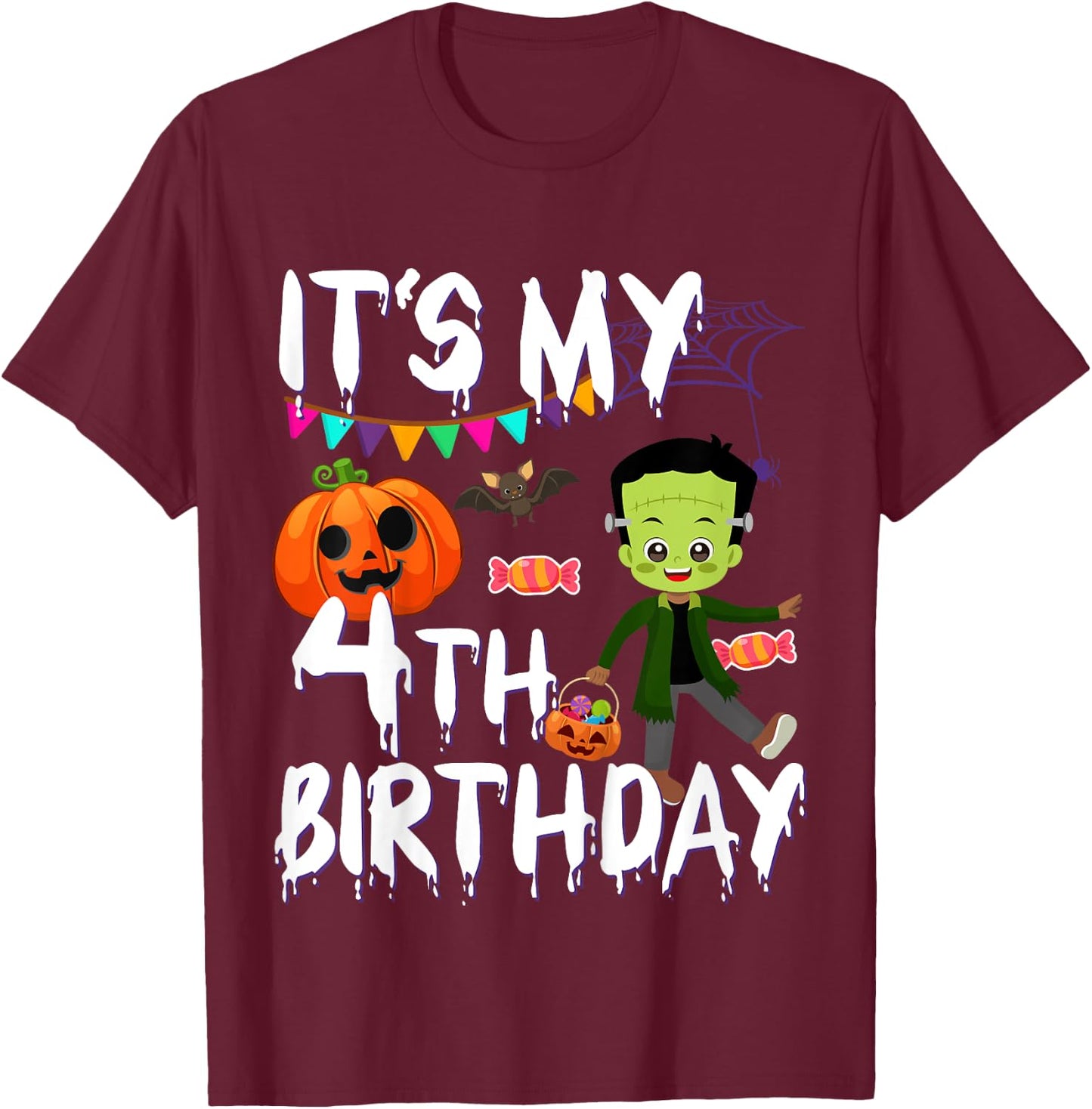 Kids 4th Birthday Monster Pumpkin Halloween Costume T-Shirt - T-Shirt | Maroon