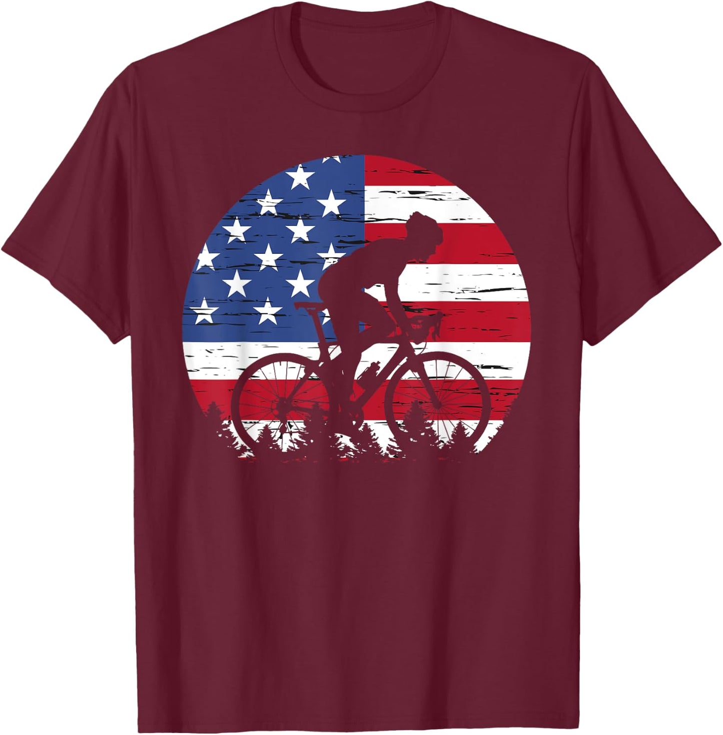 American Flag Bicycle Cycling 4th Of July Patriotic T-Shirt - T-Shirt | Maroon
