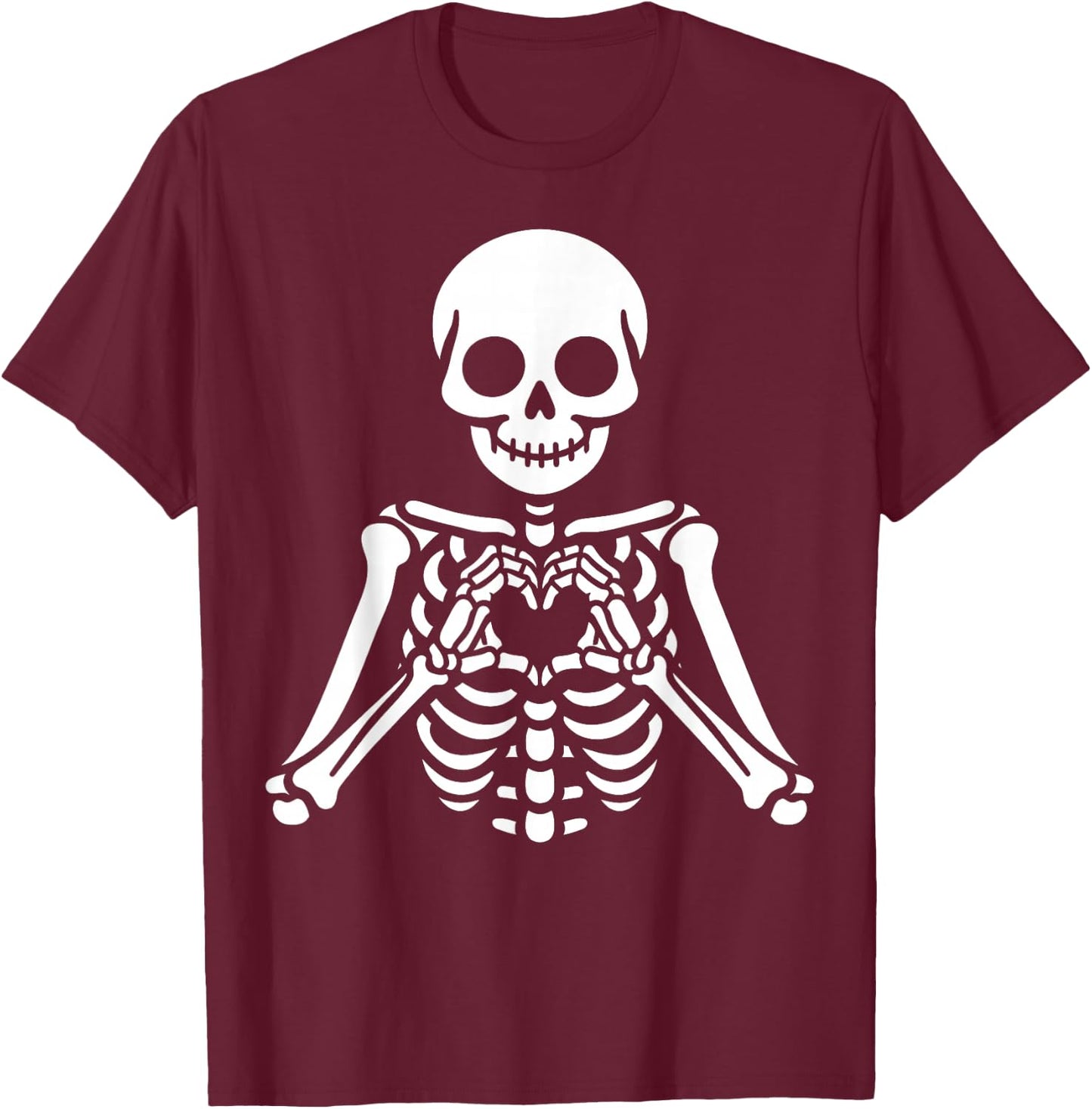 Skeleton Hands Heart Sign Retro Halloween Skeleton Hand Sign T-Shirt - T-Shirt | Maroon