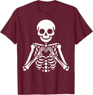 Skeleton Hands Heart Sign Retro Halloween Skeleton Hand Sign T-Shirt - T-Shirt | Maroon
