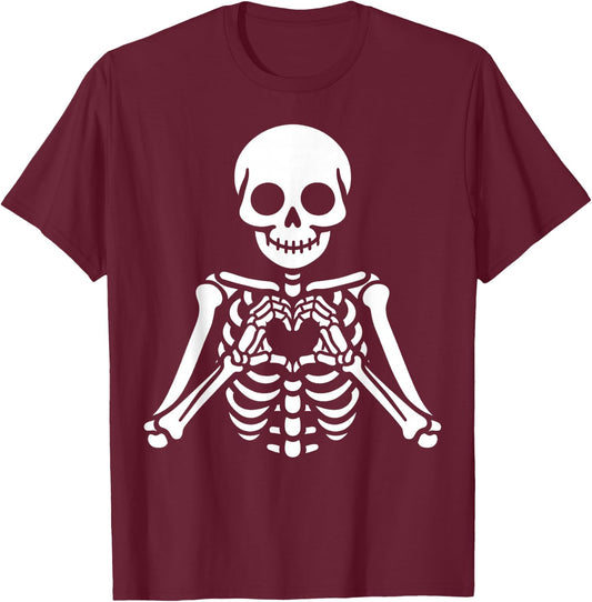 Skeleton Hands Heart Sign Retro Halloween Skeleton Hand Sign T-Shirt - T-Shirt | Maroon