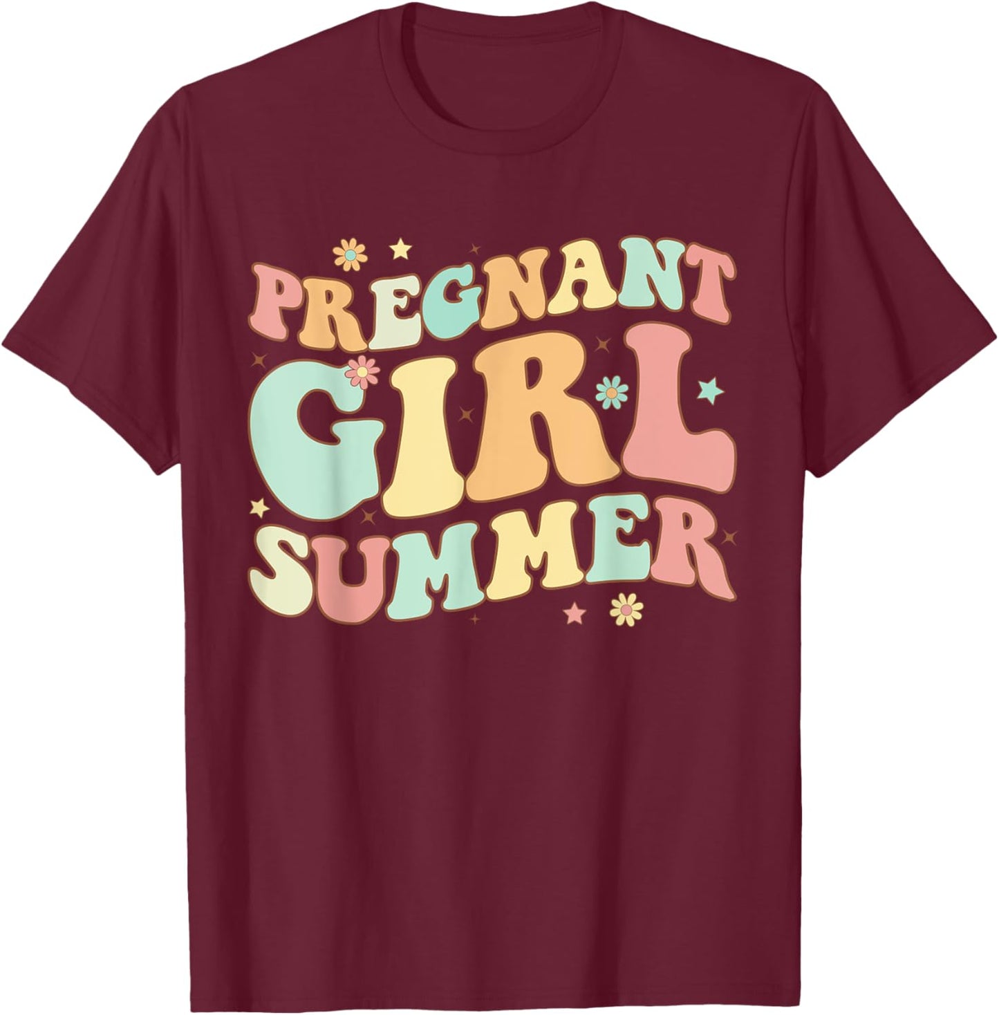 Groovy Pregnancy Reveal Pregnant Girl Summer Baby Shower T-Shirt - T-Shirt | Maroon