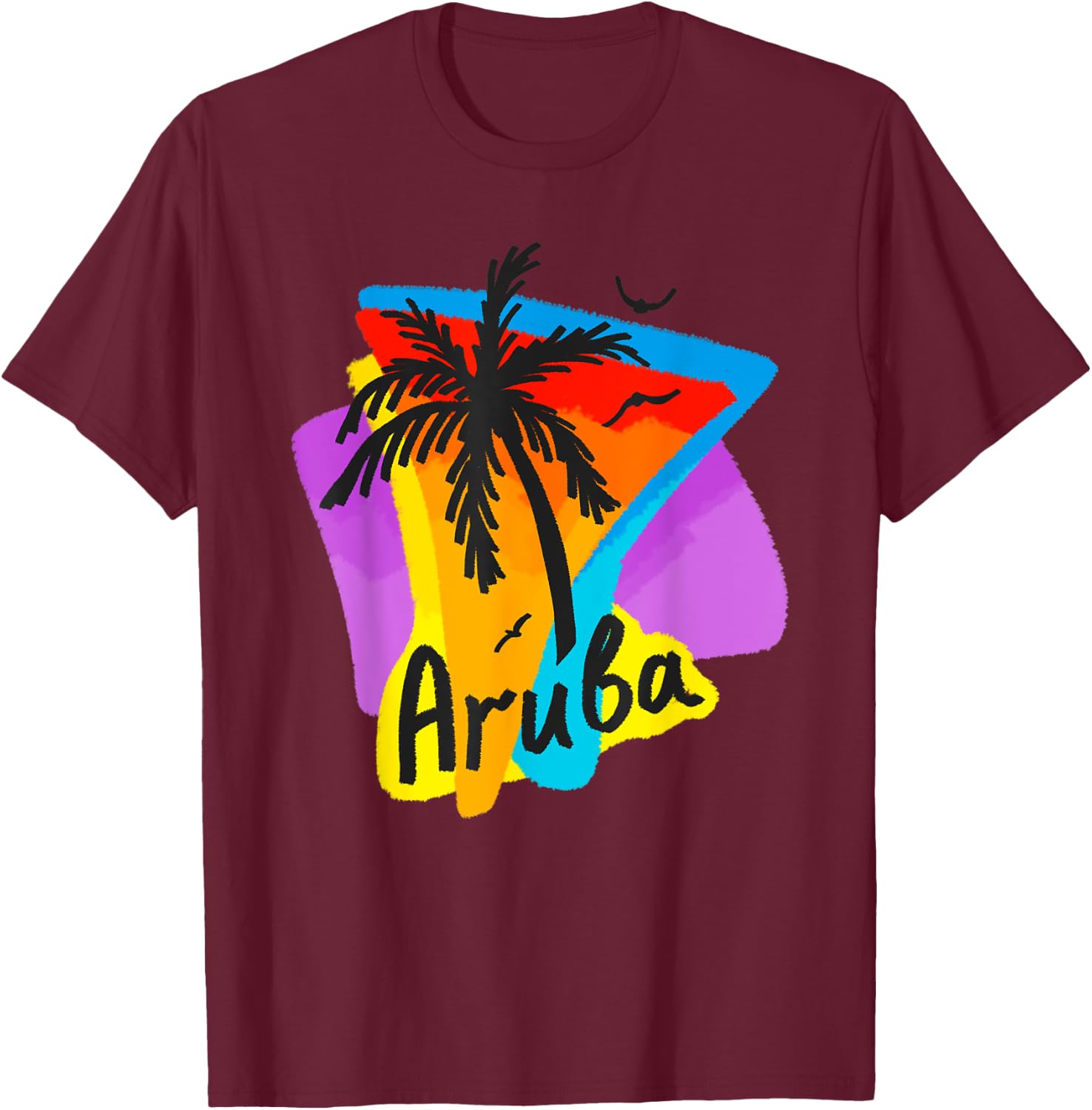 Aruba Palm Bird T-Shirt - T-Shirt | Maroon