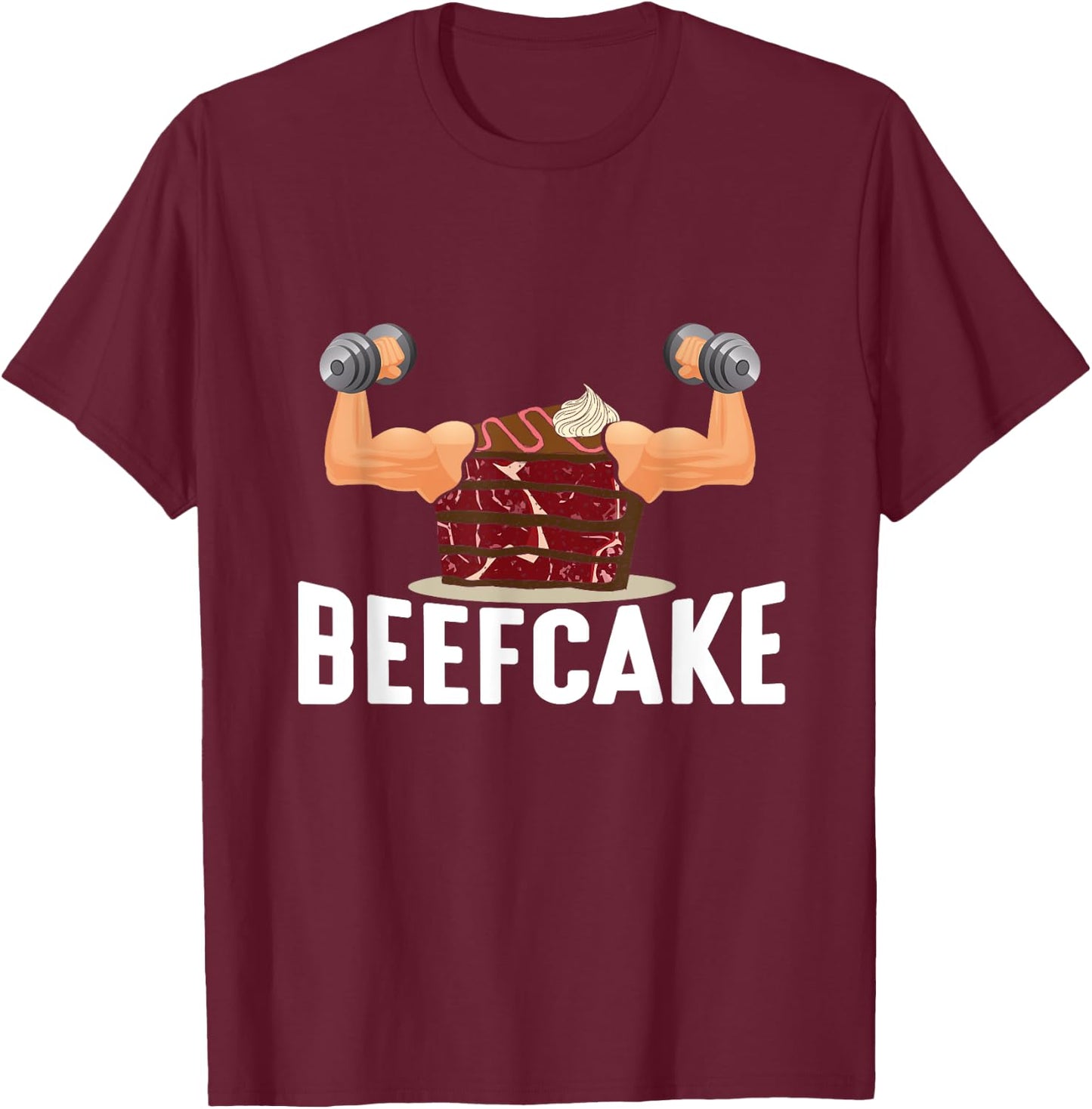Beefcake Muscle Cake Weight Lifter Bodybuilder Word Game T-Shirt - T-Shirt | Maroon