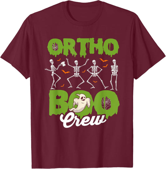 Ortho Squad Spooky Ortho Orthopedic Halloween Boo Crew T-Shirt - T-Shirt | Maroon