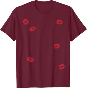 Kissed with Love: Playful and Flirty Lipstick Kisses T-Shirt - T-Shirt | Maroon