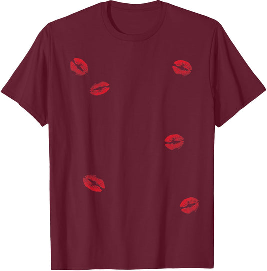 Kissed with Love: Playful and Flirty Lipstick Kisses T-Shirt - T-Shirt | Maroon