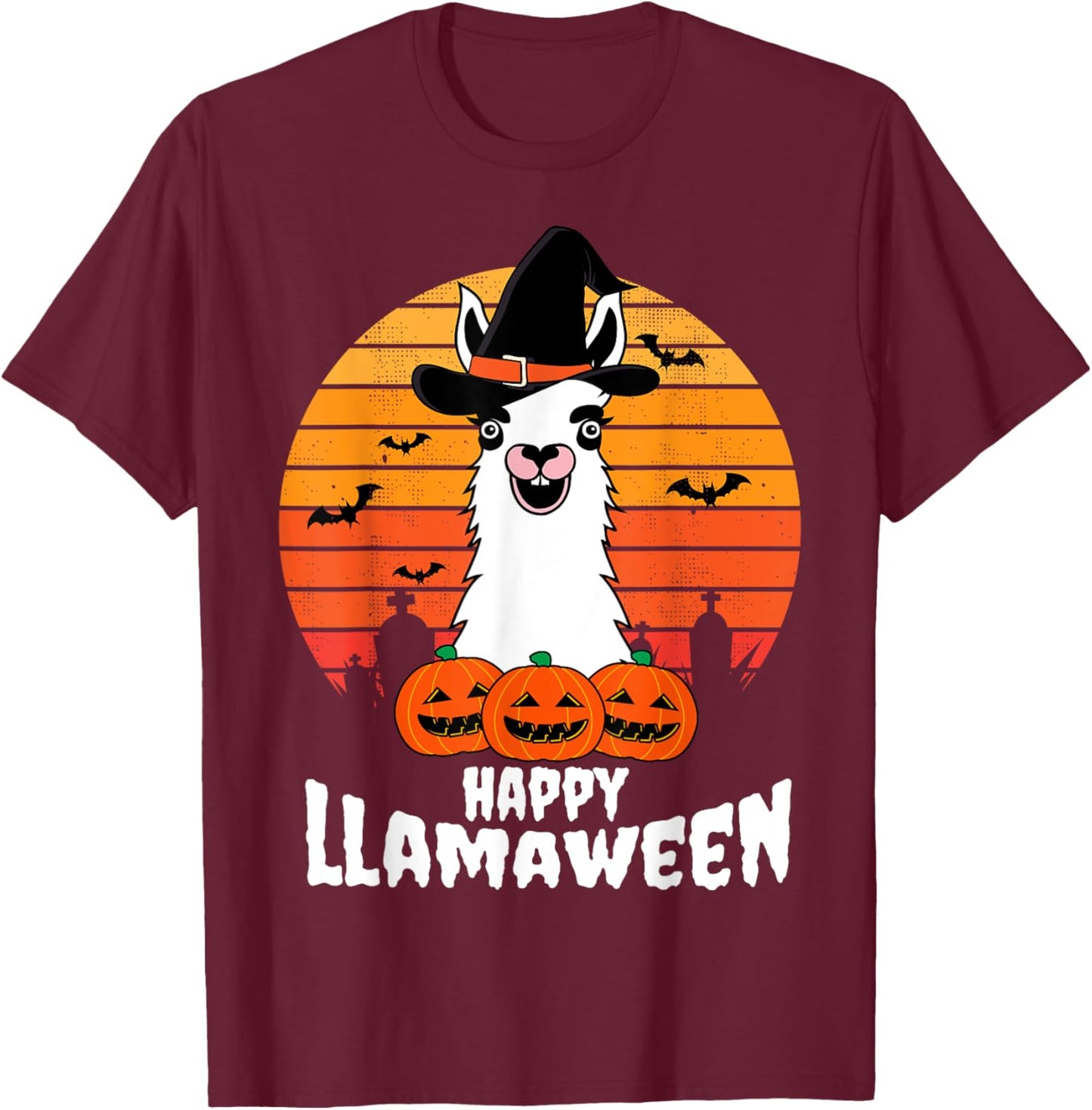 Happy Llamaween Llama Witch Costume Easy Halloween Gifts T-Shirt - T-Shirt | Maroon