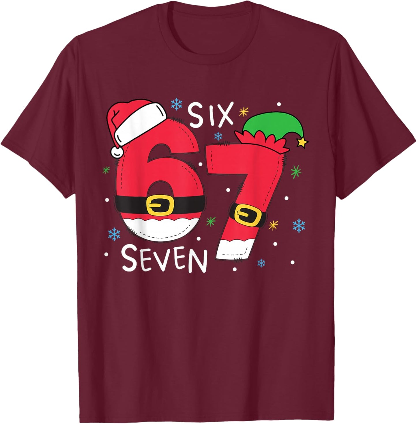 67 Meme Six Seven Christmas Kids Women Men Boys Girls T-Shirt - T-Shirt | Maroon