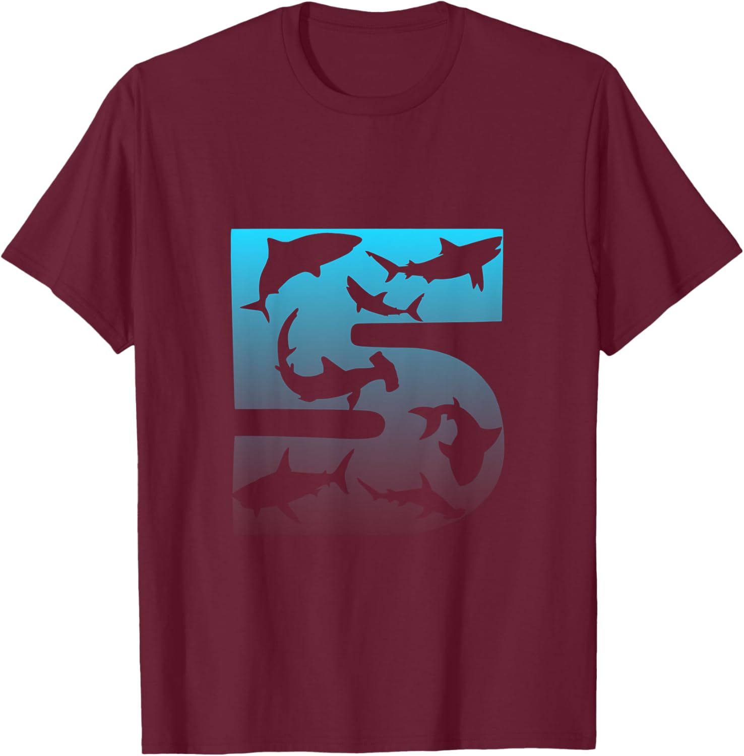 Kids Shark 5th Birthday Under Sea 5 Year Old Birthday Party Theme T-Shirt - T-Shirt | Maroon