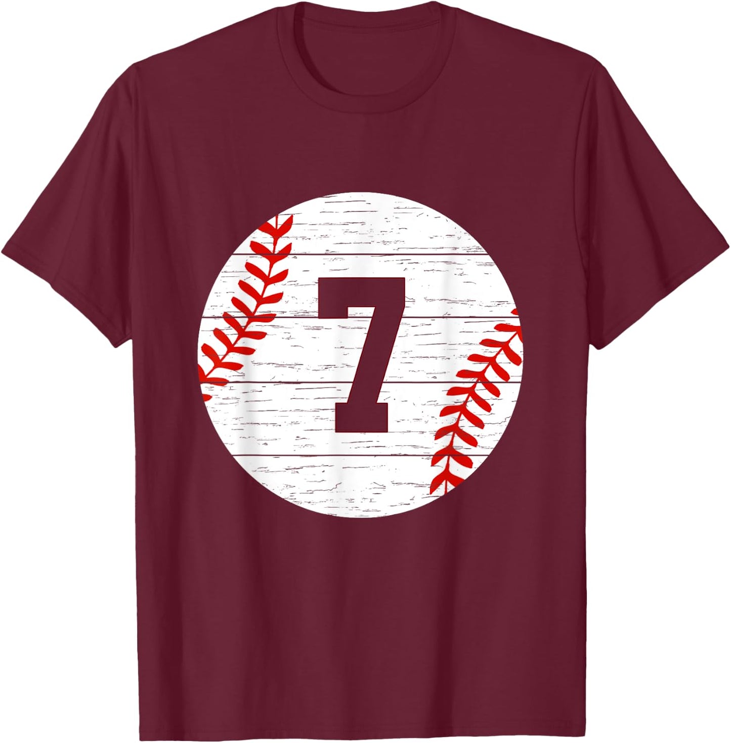 Baseball Number #7 Ball Vintage for Baseball Players Gift T-Shirt - T-Shirt | Maroon