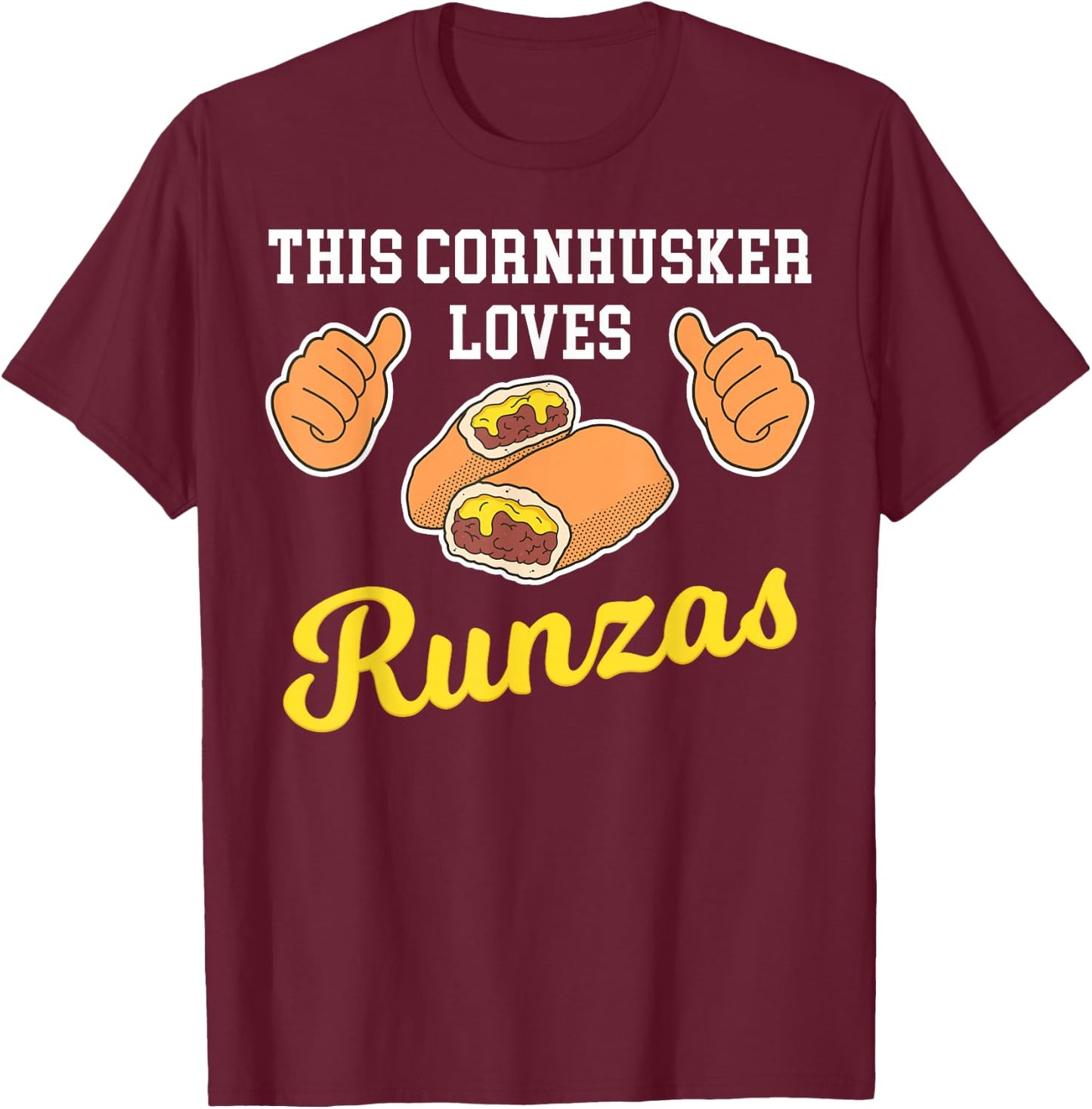 Thumbs Nebraska Sandwich Runza T-Shirt - T-Shirt | Maroon
