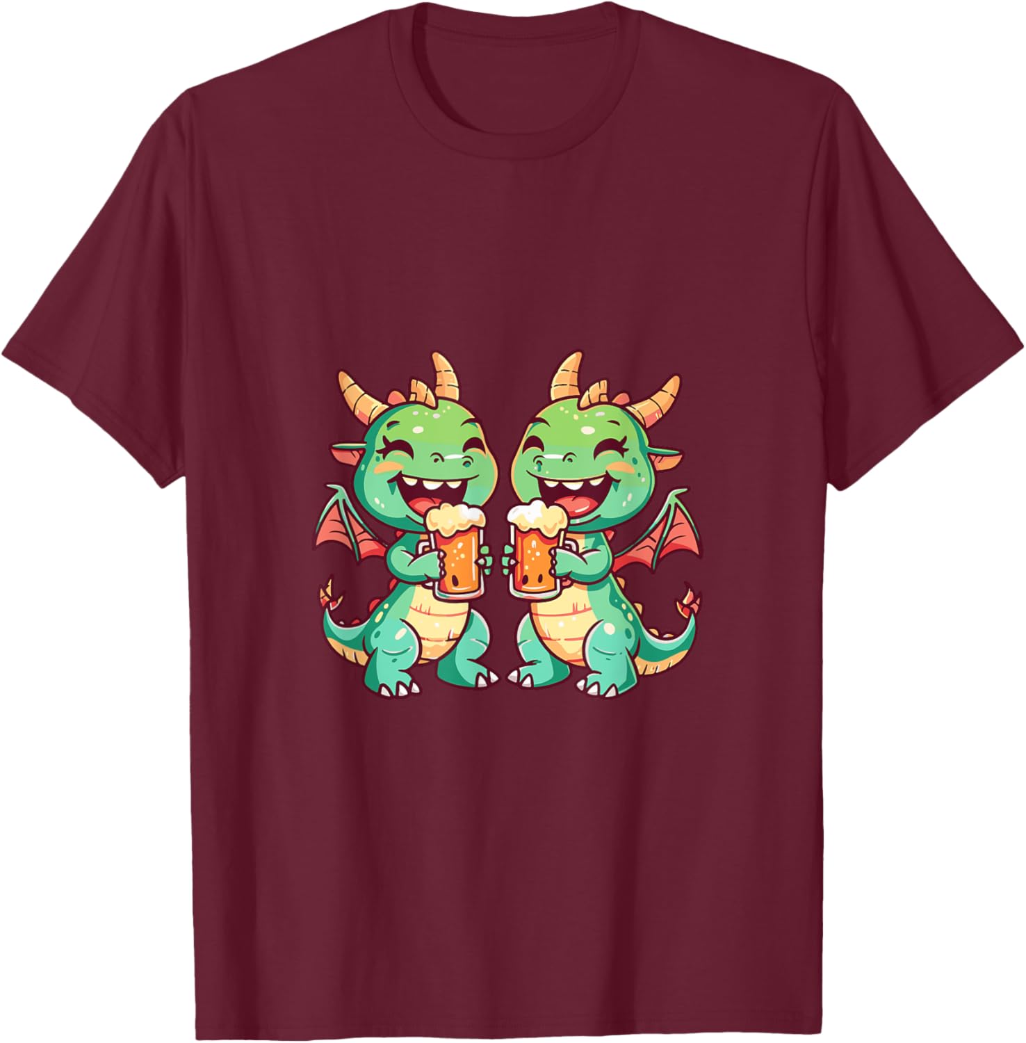 Drinking Dragon With Beer | Birthday Party T-Shirt - T-Shirt | Maroon