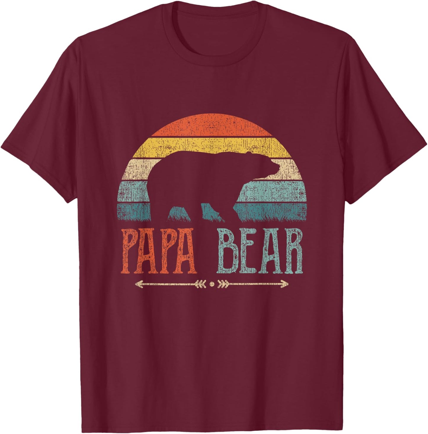 Papa Bear Vintage Daddy Father's Day Retro Dad T-Shirt - T-Shirt | Maroon