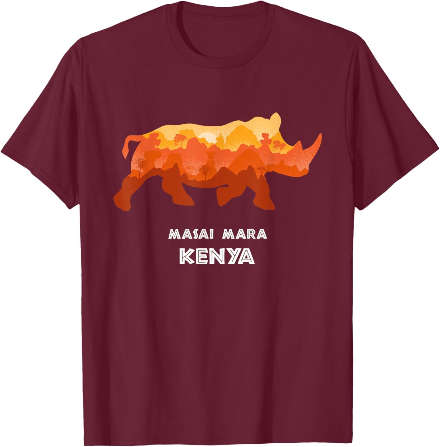 Masai Mara, Kenya Safari National Park Game Reserve Rhino T-Shirt - T-Shirt | Maroon