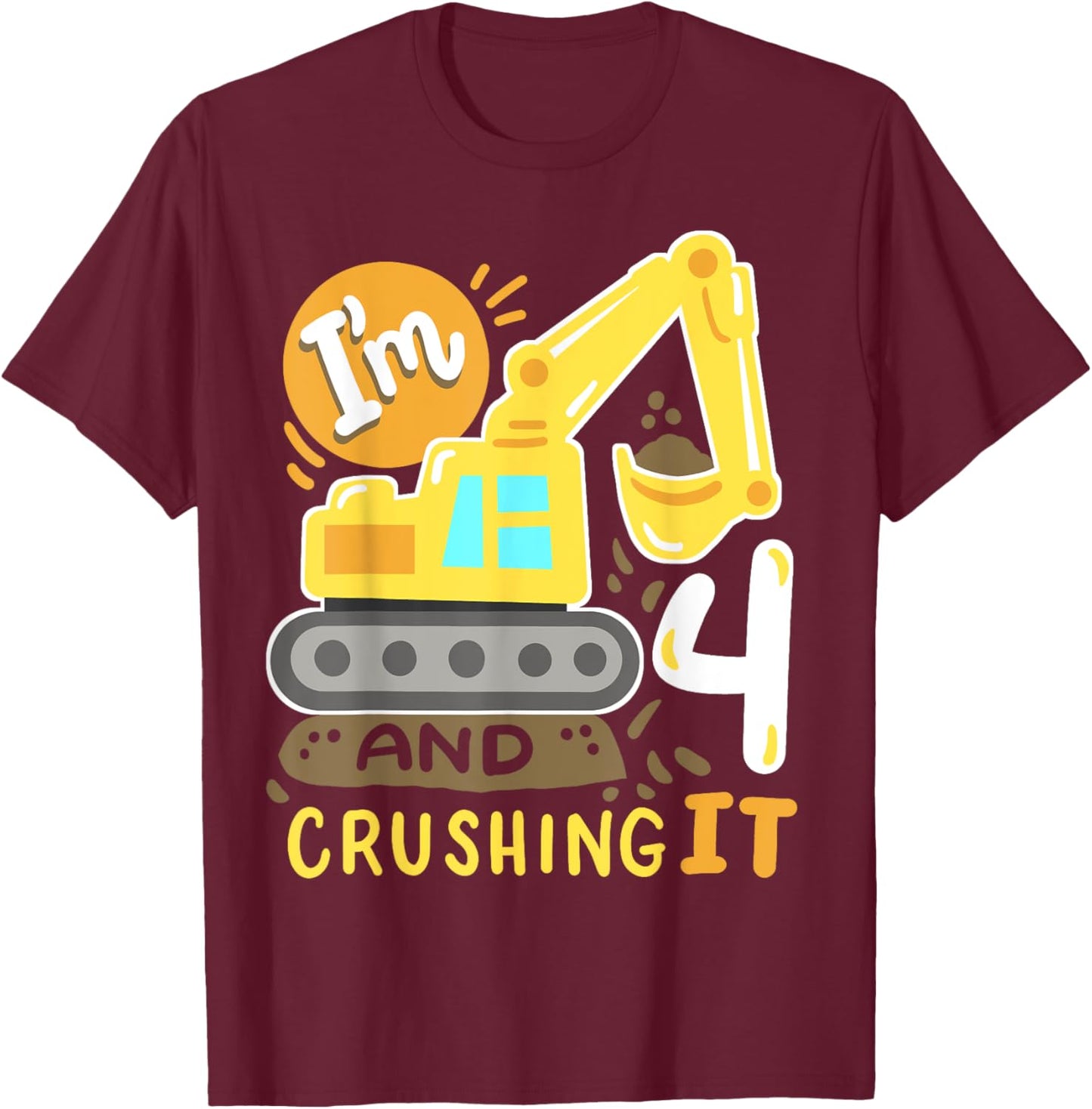 Kids 4th Construction Birthday Party I'm 4 Crushing It Boys T-Shirt - T-Shirt | Maroon