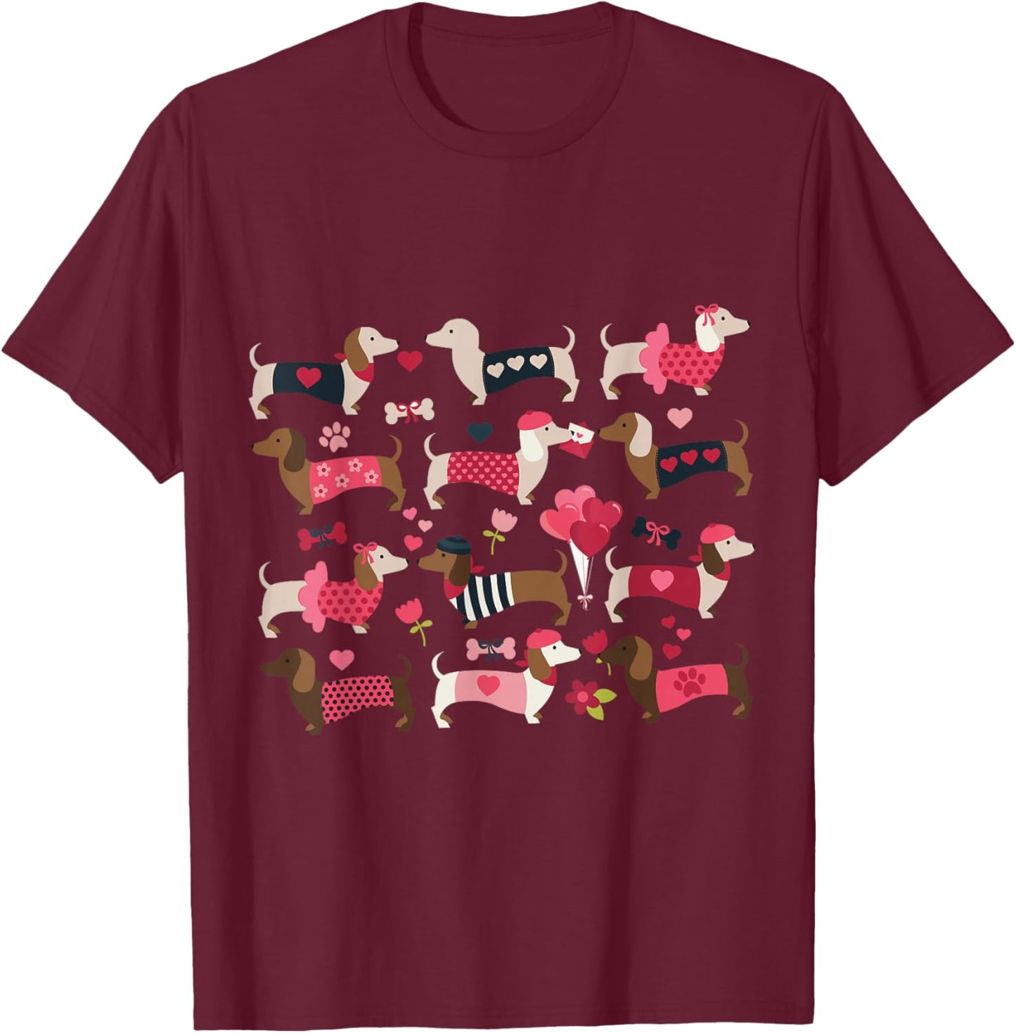 Doxie in Dog Dress Valentines Weiner Dachshund T-Shirt - T-Shirt | Maroon