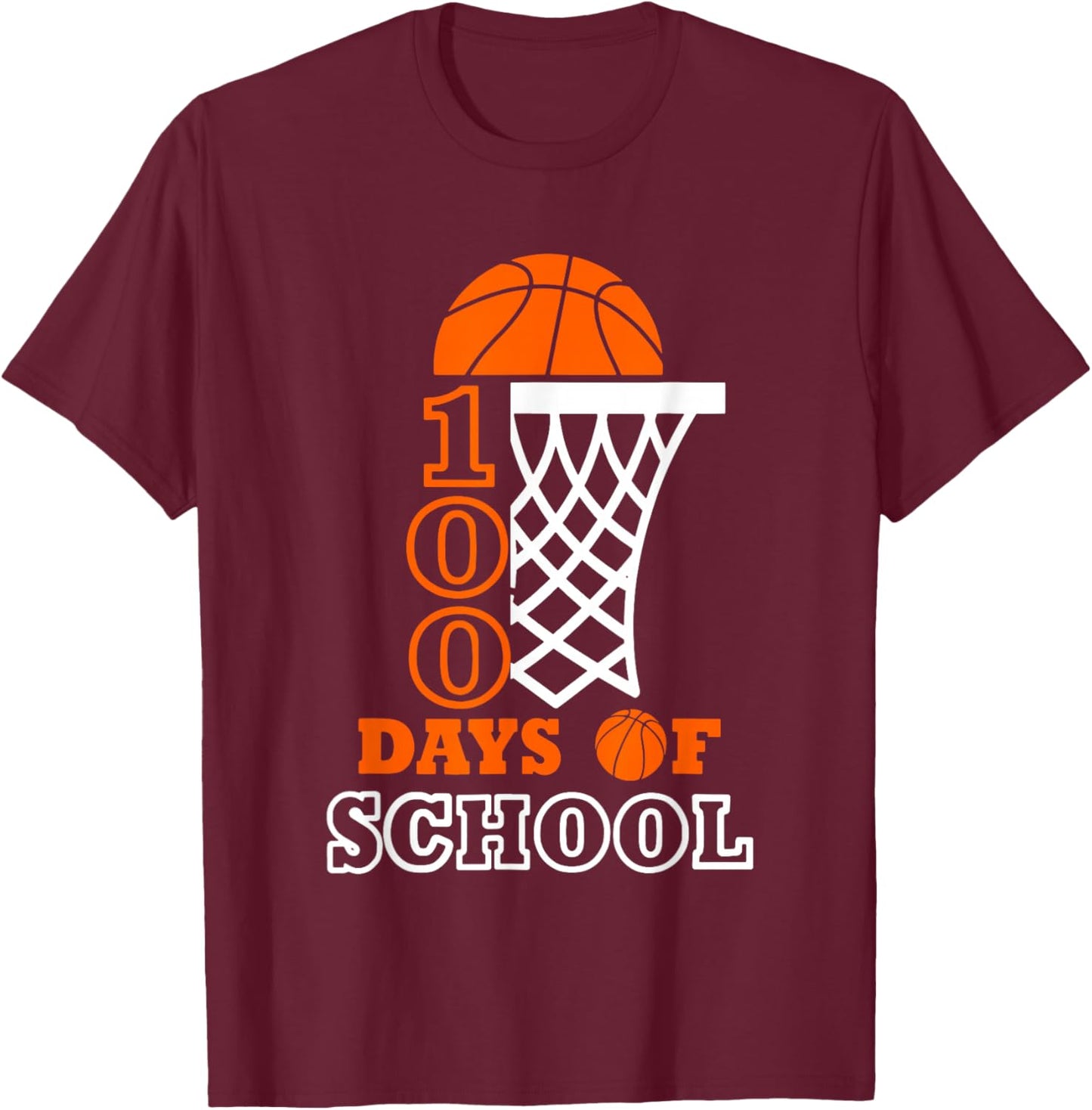Basketball 100 Days Of School Sport 100th Day Balls Boys Kid T-Shirt - T-Shirt | Maroon
