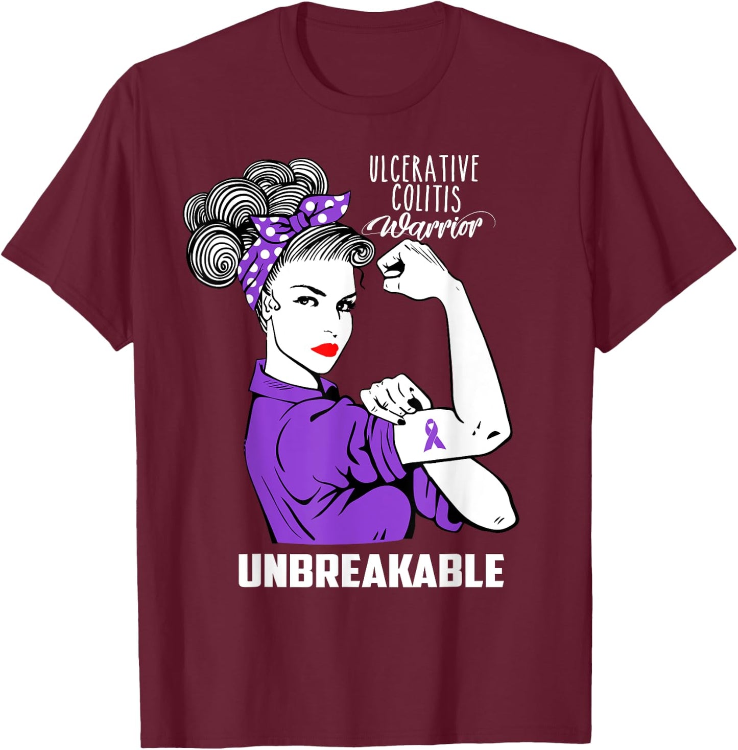 Ulcerative Colitis Warrior Unbreakable Shirt Awareness Gift T-Shirt - T-Shirt | Maroon