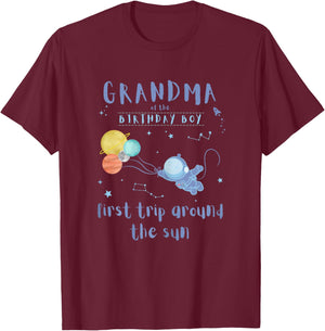 Grandma 1st Birthday First Trip Around The Sun Space Bday T-Shirt - T-Shirt | Maroon