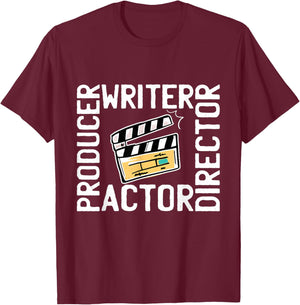 Funny Film Editor Designs For Film Making Lover -Adults Black Short Sleeve Classic Fit Retro Movie-Themed T-Shirt - T-Shirt | Maroon