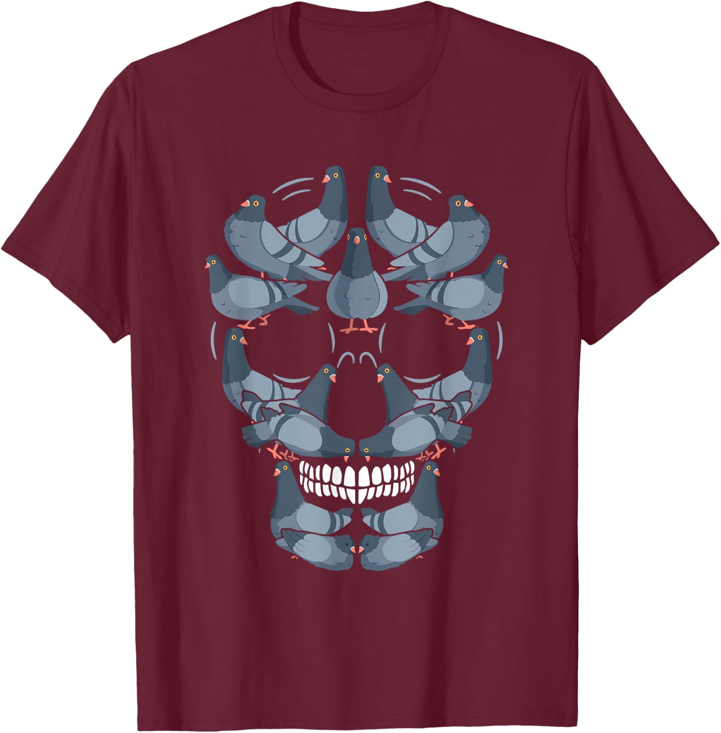 Halloween Art Installation Skull Pigeon Bird Funny Costume T-Shirt - T-Shirt | Maroon