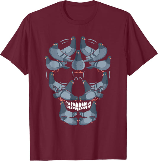 Halloween Art Installation Skull Pigeon Bird Funny Costume T-Shirt - T-Shirt | Maroon